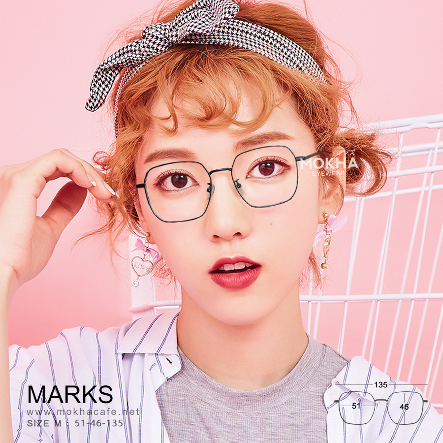 MARKS - black แว่นทรงเหลี่ยม กรอบโลหะ กว้าง 135 มม. (sizeM) H46