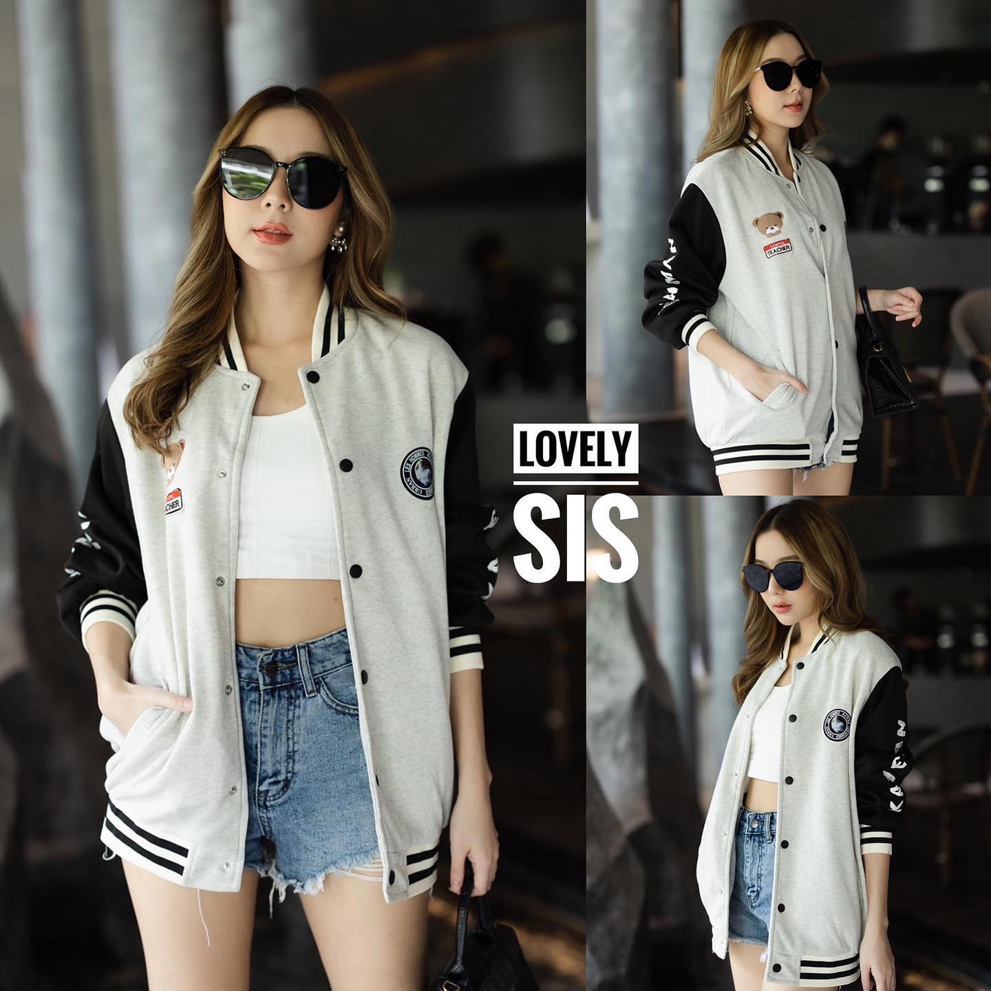 เสื้อแจ็คเก็ตเบสบอลแขนยาว งานทูโทนแต่งขอบยางยืดแถบสี ปักอาร์ม งานสกรีนลายที่แขน มีซับในด้านใน : สินค้าคุณภาพ (พร้อมส่ง)