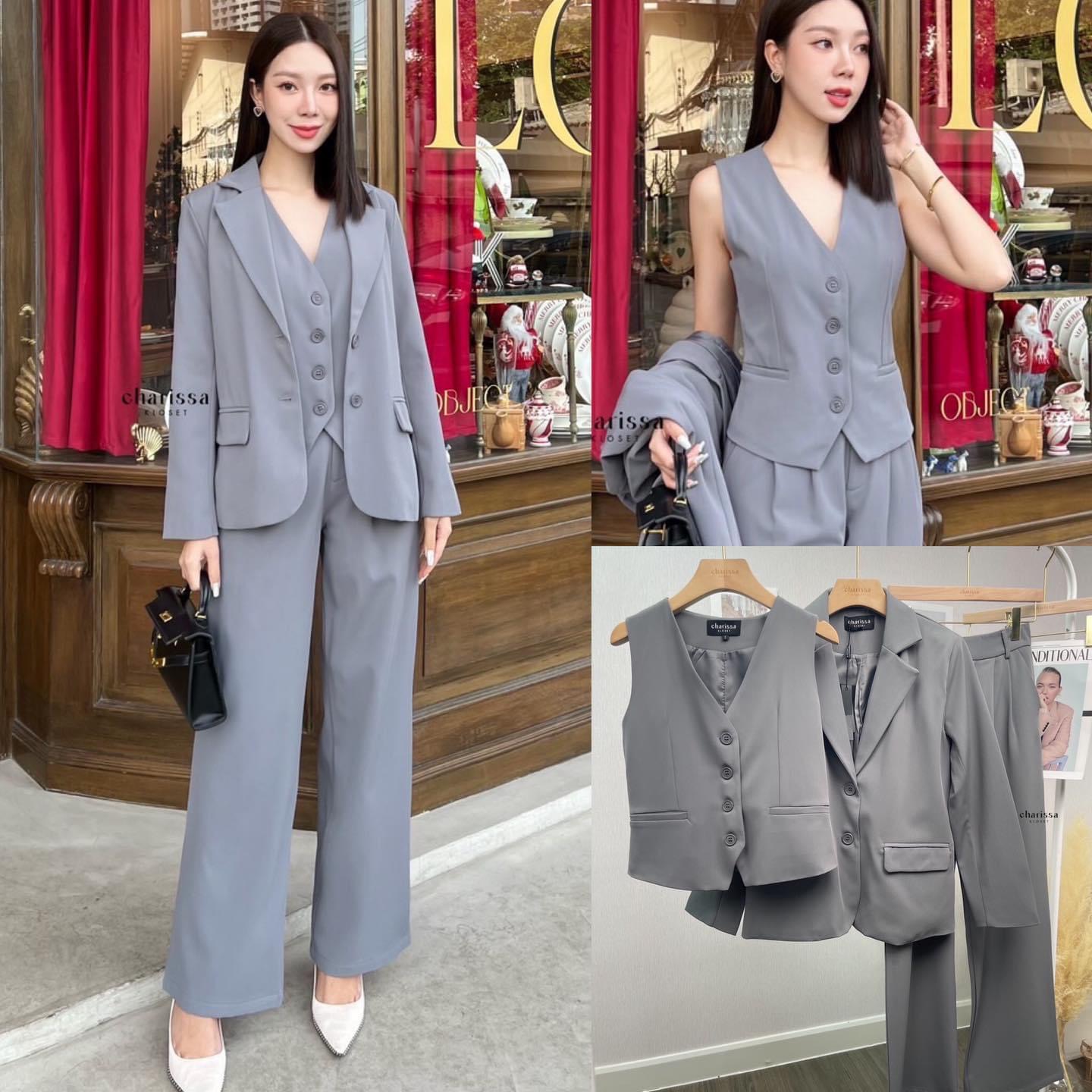 Setsuit 3 ชิ้น สีสวยมากกกก เรียบหรู ผู้ดีมากก แมทซ์ได้หลายลุค สินค้าคุณภาพ (พร้อมส่ง)