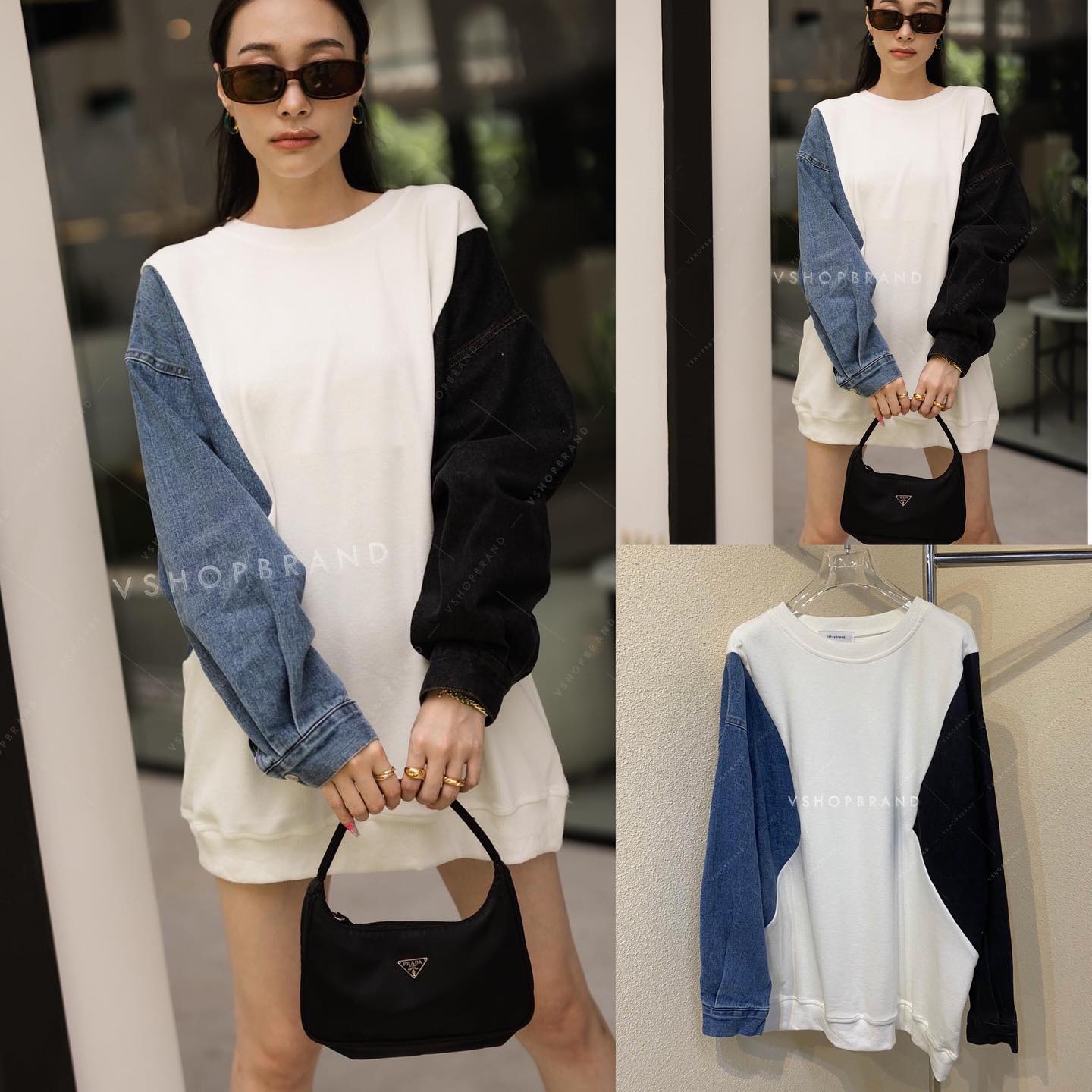 เสื้อไหมพรมแต่งแขนยีนส์ 2 สี ช่วงพรางหุ่น เรียบแต่โก้ : สินค้าคุณภาพ (พร้อมส่ง)