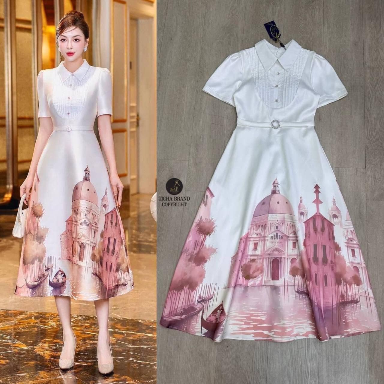 เดรสคอปกแขนสั้นอกดีเทลเย็บตีเกร็ดและเย็บติดอะไหล่ดอกไม้ ช่วงเอวสายคาดติดเพชรให้ดูเหมือนเข็มขัดดูเด่นสวย อกเย็บเสริมฟองน้ำให้ทรงสวย(มีซิปหลัง) สินค้าคุณภาพ (พร้อมส่ง)