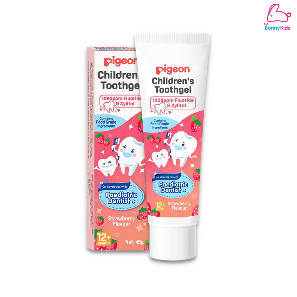 Pigeon (พีเจ้น) Children's Toothgel ยาสีฟันชนิดเจลสำหรับเด็ก ขนาด 45 กรัม (รสธรรมชาติ รสองุ่น รสสตรอว์เบอรี่)
