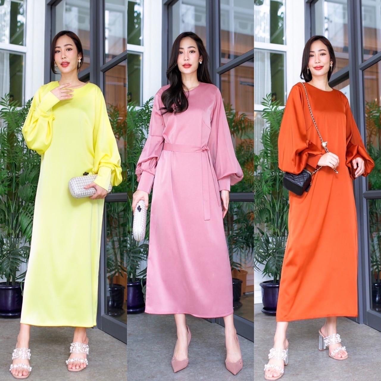 เดรสตัวยาวทรงจั๊มปลายแขนพอง ใส่สบาย สินค้าคุณภาพ (พร้อมส่ง)