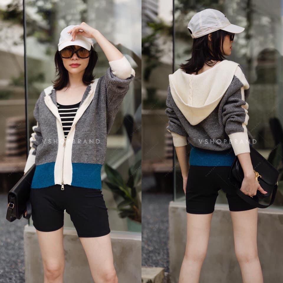 เสื้อคลุมไหมพรมซิปหน้า แต่งฮู้ดหลัง ลายแถบสลับสี น่ารักมากๆเลยค่ะ : สินค้าคุณภาพ (พร้อมส่ง)