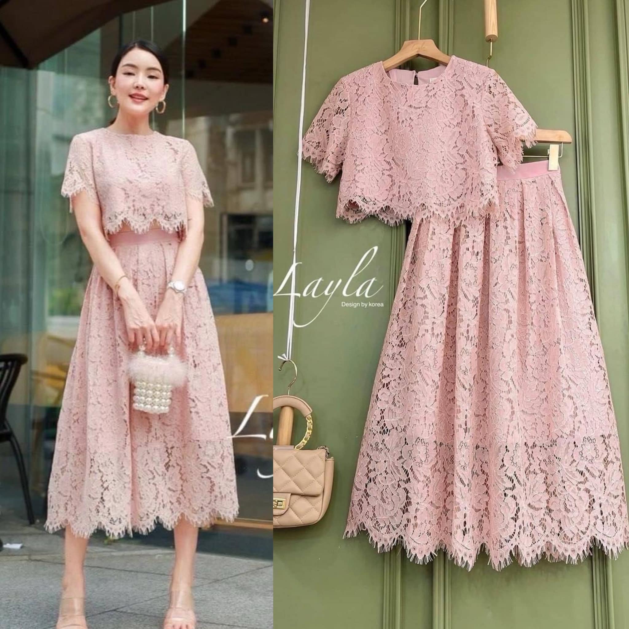 ชุดเซตลูกไม้ฝรั่งเศสลายสวย เสื้อครอปแมทกับกระโปรงทรงเอวสูงจับจีบสวยๆ งานสวยมีซับในตัวนะคะ สินค้าคุณภาพ (พร้อมส่ง)