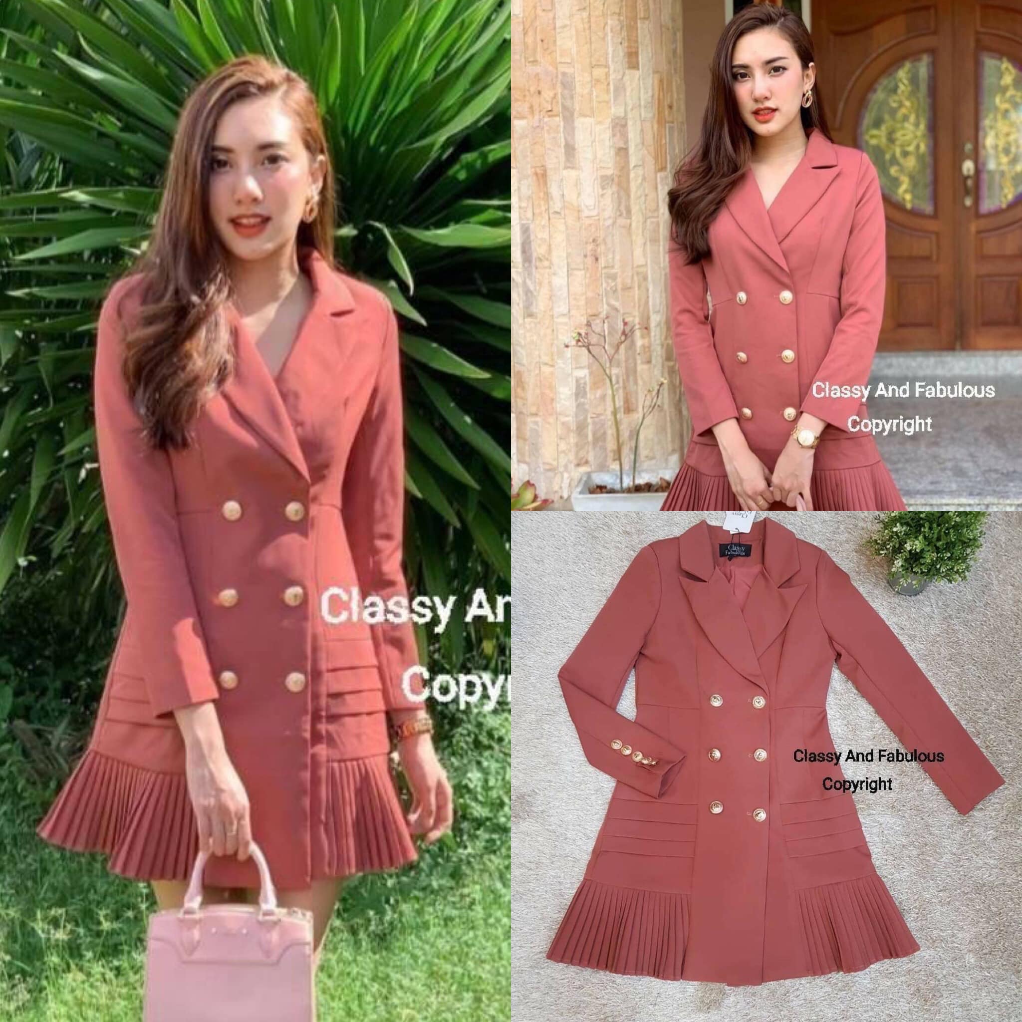 สูทพอดีตัว แขนยาวบ่าเสริมฟองน้ำ สง่าเชียว คอสูท ผ้าเรียบ กระดุมหน้าสี กระโปรงอัดพรีท มีซับในทั้งตัวหนา งานหรู สินค้าคุณภาพ (พร้อมส่ง)