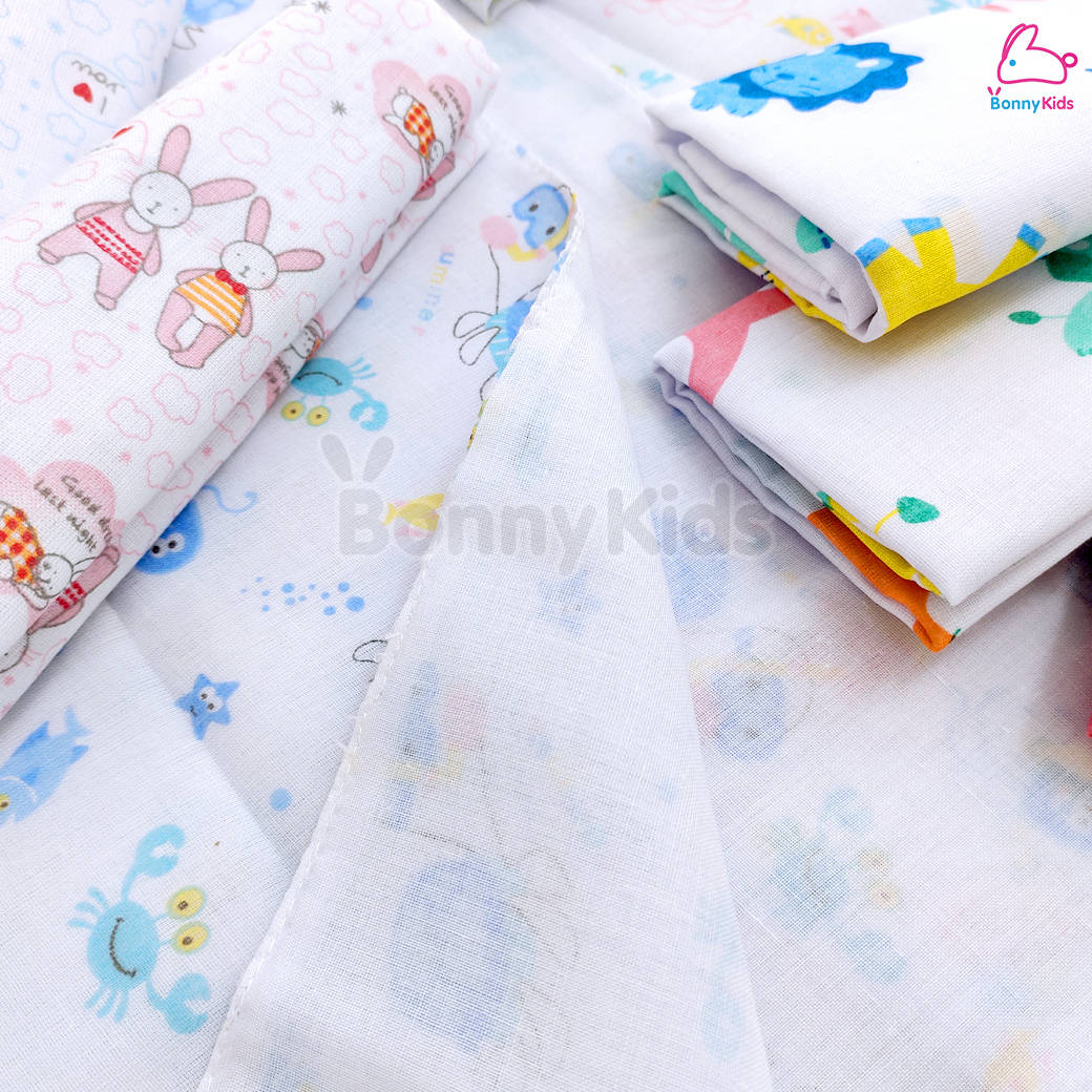 Tres-G (เตรสจี) ผ้าอ้อมสาลู เย็บ 2 ชั้น ยิ่งซักยิ่งนุ่ม มีขนาดให้เลือก แพ็ค 6 / 12 ผืน (คละลาย)