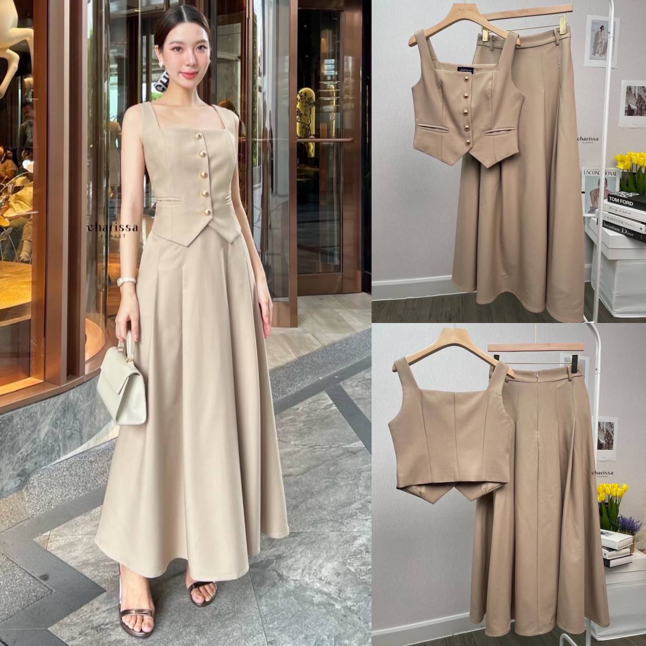 เซ็ทเสื้อแขนกุด+กระโปรง ทรงน่ารักมากก ใส่สบาย สินค้าคุณภาพ (พร้อมส่ง)