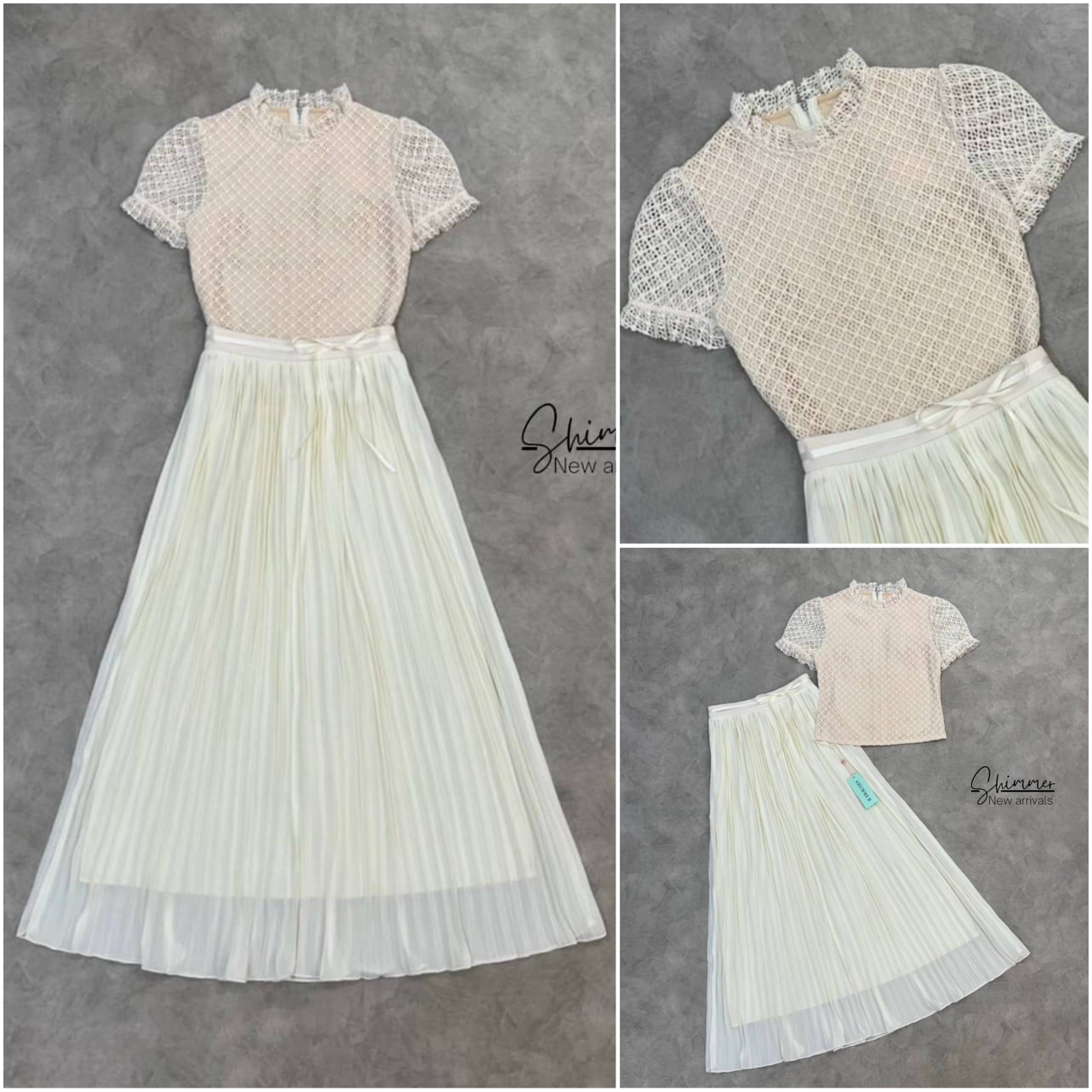 เซตเสื้อลูกไม้มาคู่กับ กระโปรงชิฟฟอนอัดพลีทให้ลุคสวย หวานสุดน่ารัก ใส่สบาย : สินค้าคุณภาพ (พร้อมส่ง)