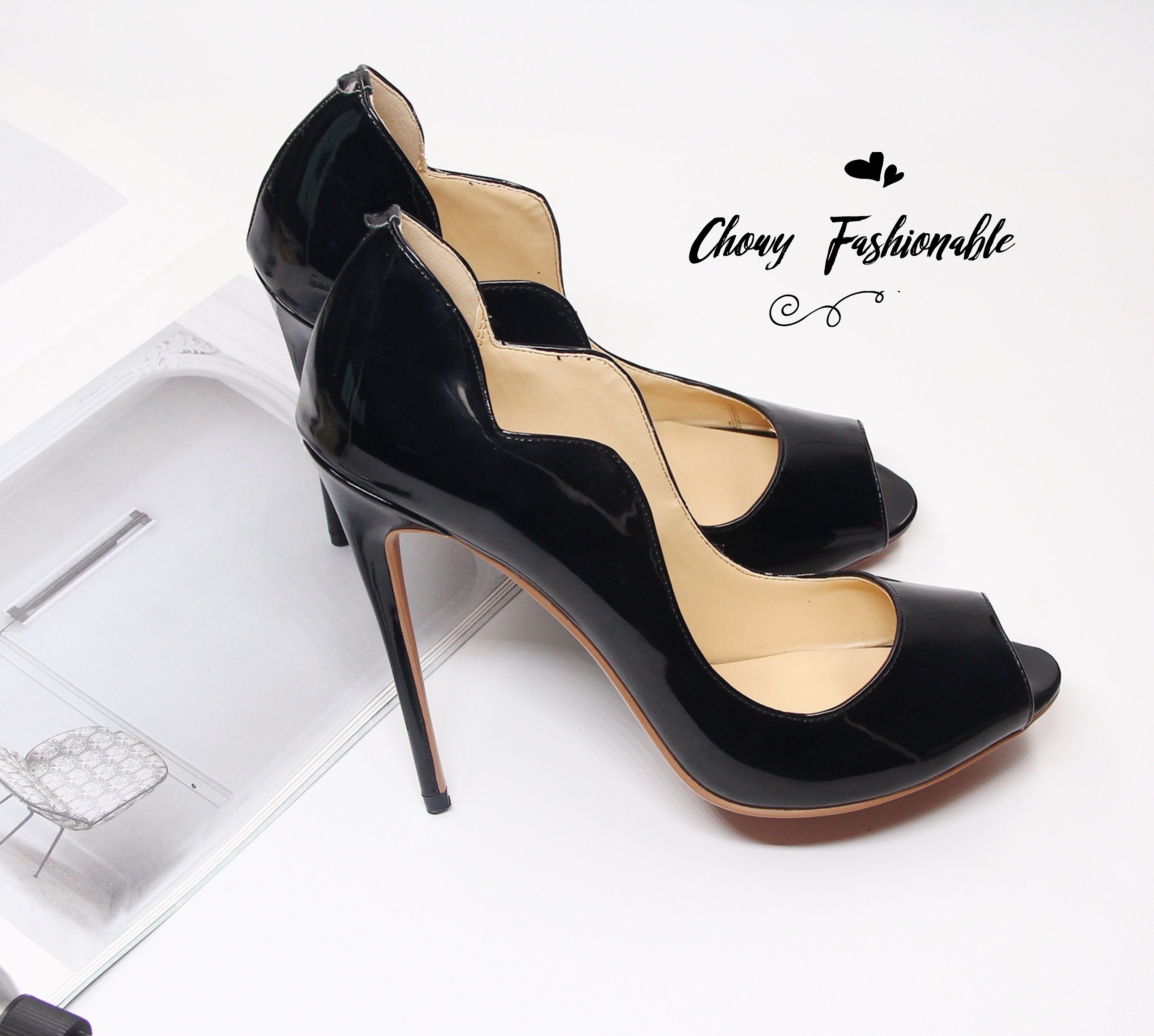 รองเท้าส้นสูงไซส์ใหญ่ 42-43 ส้นสูง 12 ซม เปิดปลายเท้า KR1178