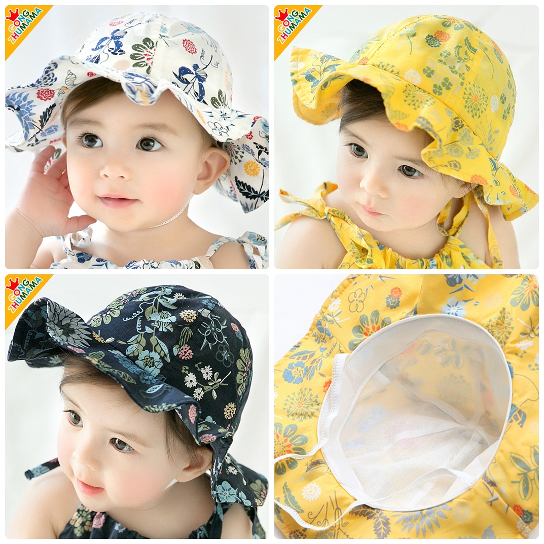 หมวกปีกเด็กอ่อนหญิง 6-24 เดือน ลายดอกไม้น่ารัก