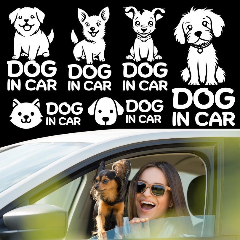 สติ๊กเกอร์ Dog in Car ในรถมีหมา PVC OUTDOOR กันน้ำ ไดคัทสีขาว น่ารัก