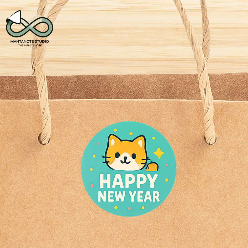 สติ๊กเกอร์ปีใหม่ Happy New Year | สติ๊กเกอร์ตกแต่งของขวัญปีใหม่ | สติ๊กเกอร์ถุงขนม แพ็กเกจของขวัญ น่ารักพรีเมียม