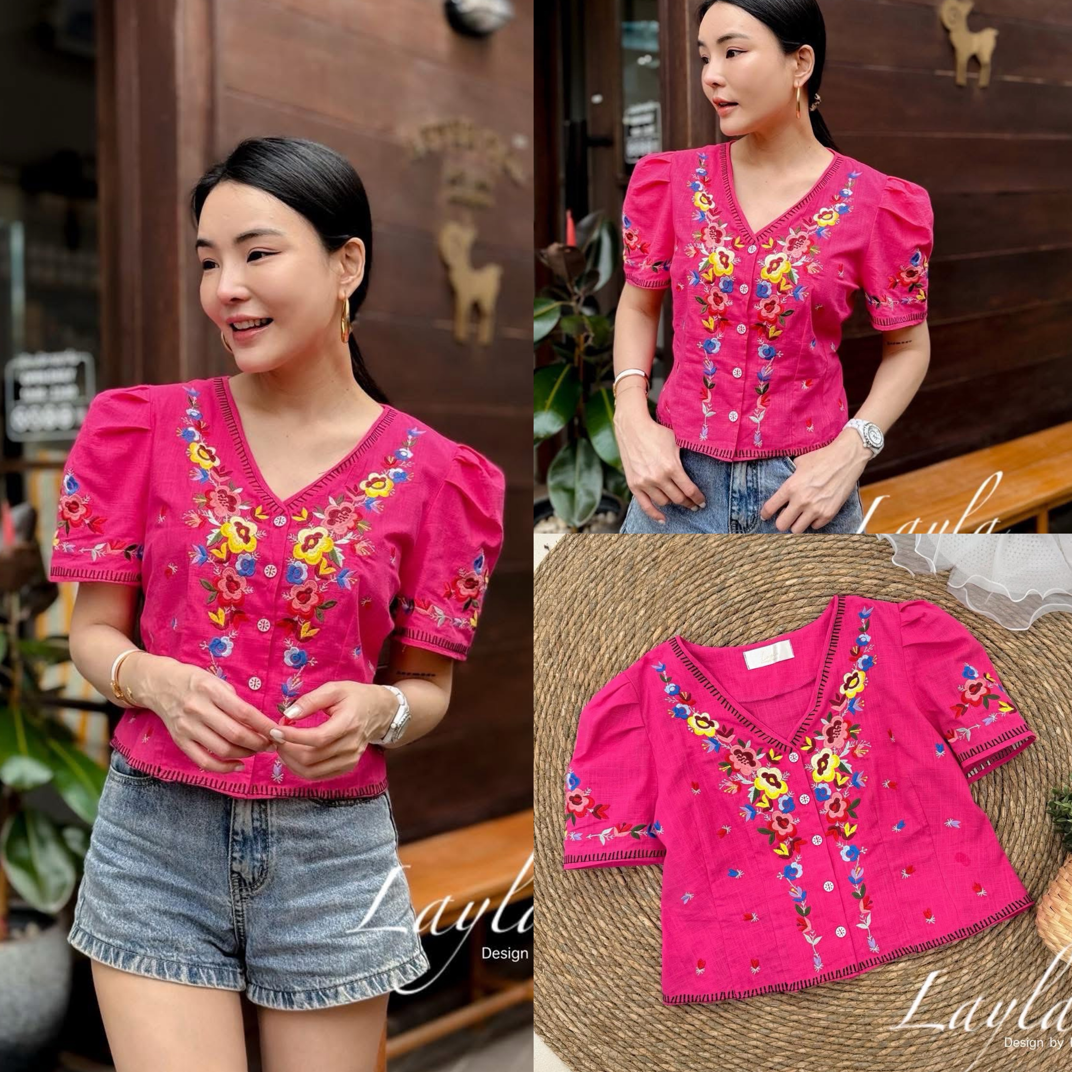 เสื้อผ้าลินิลปักลายดอกไม้สวยๆ ดีเทลปักแน่นๆ คอวีกระดุมผ่าด้านหน้า ทรงเข้าเอวเป็นทรงสวย ใส่สบาย : สินค้าคุณภาพ (พร้อมส่ง)