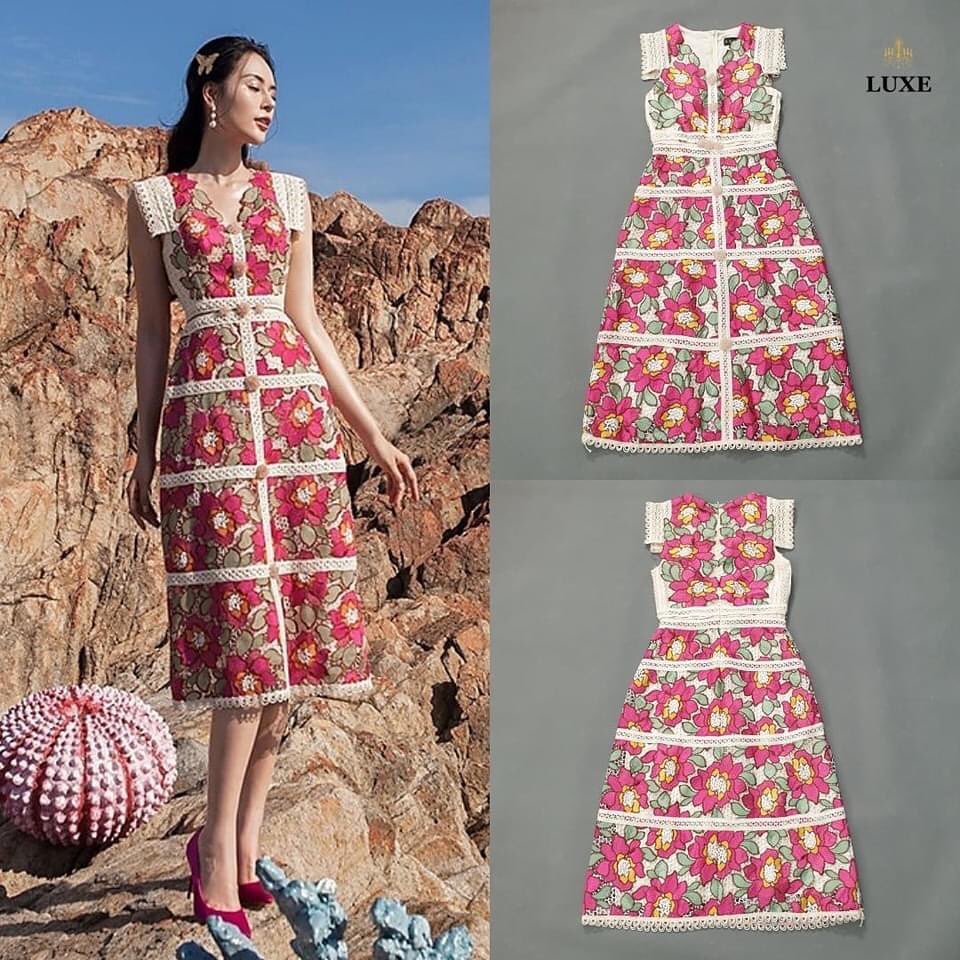 เดรสเสื้อคอวีแขนล้ำกระโปรงทรงเอ สินค้าคุณภาพ (พร้อมส่ง)