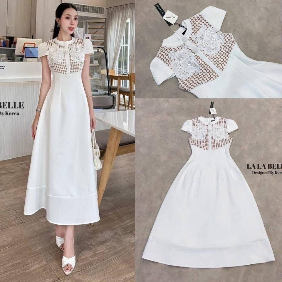 เดรสงานบุญงานบวชงานแต่งใส่ออกงานสวยมากเดรสผ้าทอมีเทคเจอร์ในตัวคอกลมแต่งกระดุมคริตตันซิปหลังแขนสั้น ใส่สบาย : สินค้าคุณภาพ (พร้อมส่ง)