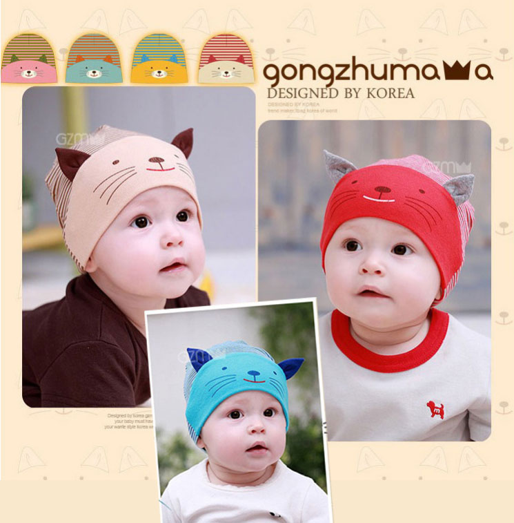 หมวกเด็กอ่อน หมวกเด็ก ผ้ายืด Cotton รูปแมวเหมียว สำหรับเด็ก 3-24 เดือน