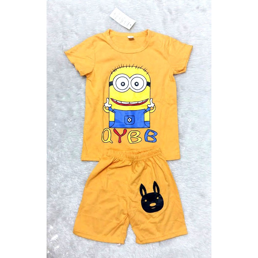 ชุดเด็กมินเนี่ยน เสื้อยืด+กางเกงขาสั้นเอวยางยืด สำหรับเด็กวัย 2-8 ปี เสื้อผ้าเด็ก ชุดเด็กผู้หญิง ชุดเด็กผู้ชาย