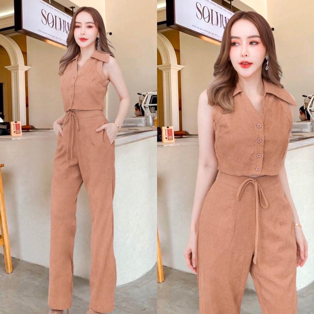 เซทเสื้อลูกฟูกคอปก มาพร้อม กางเกงขายาวงานผ้าสวยมาก สินค้าคุณภาพ (พร้อมส่ง)