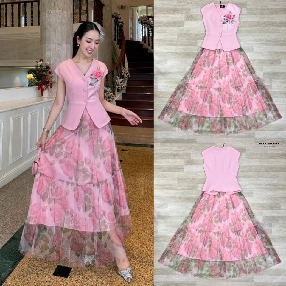 ชุดเซท 2 ชิ้น เสื้อ ปักดอกไม้ผ้าหนามากๆเนื้อผ้าดีมาก มาพร้อมกับกระโปรงยาวเนื้อดีพิมลายหน้าหลังเสื้อเข้าชุด ใส่สบาย : สินค้าคุณภาพ (พร้อมส่ง)