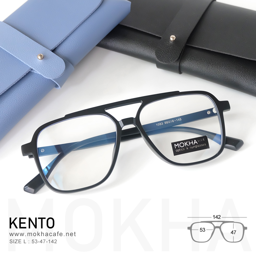 แว่นตา KENTO - matte black กรอบแว่นทรงเหลี่ยม double bridge กรอบยืดหยุ่น TR90 กว้าง 142 มม.(sizeM) H47 20g.
