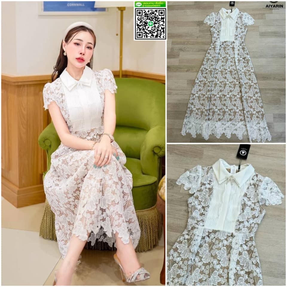 เดรสผ้าลูกไม้ฉลุทั้งชุดทรงสวยมั้กๆผ้าหนานิ่มไฮโซมีน้ำหนักสวมใส่ง่ายมีซิปด้านหลัง สินค้าคุณภาพ (พร้อมส่ง)