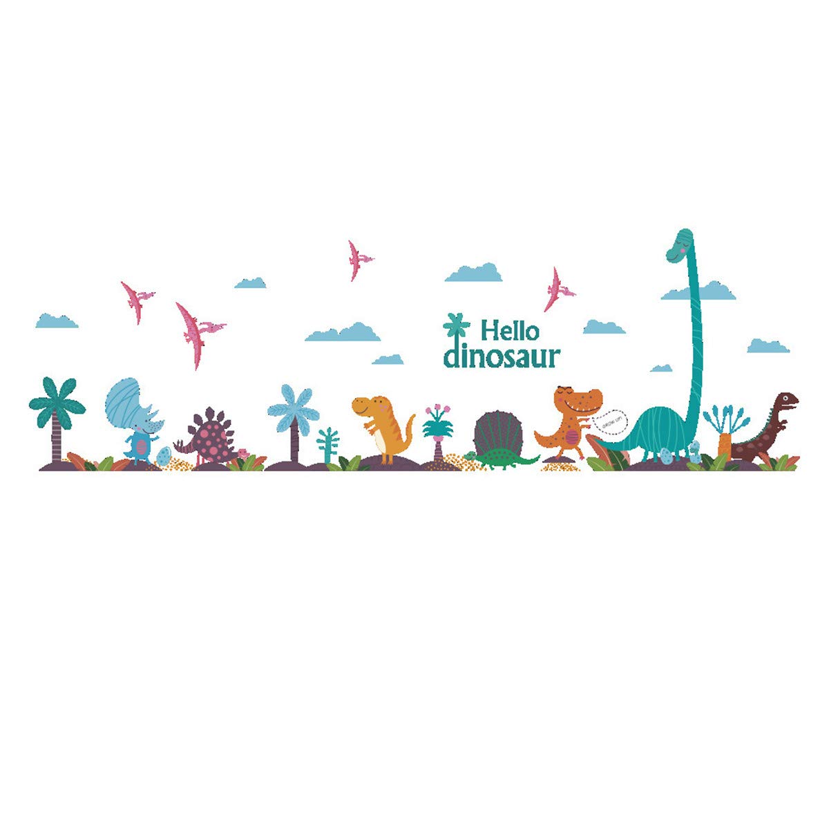 สติกเกอร์แต่งห้อง DIY ลายหมู่บ้านไดโนเสาร์ ลอกออกแล้วติดซ้ำได้