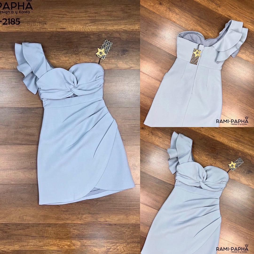 เดรสไหล่เดียวโทนสีฟ้า สวยหรูดูแพง ใส่ออกงานได้เลยค่าา สินค้าคุณภาพ (พร้อมส่ง)