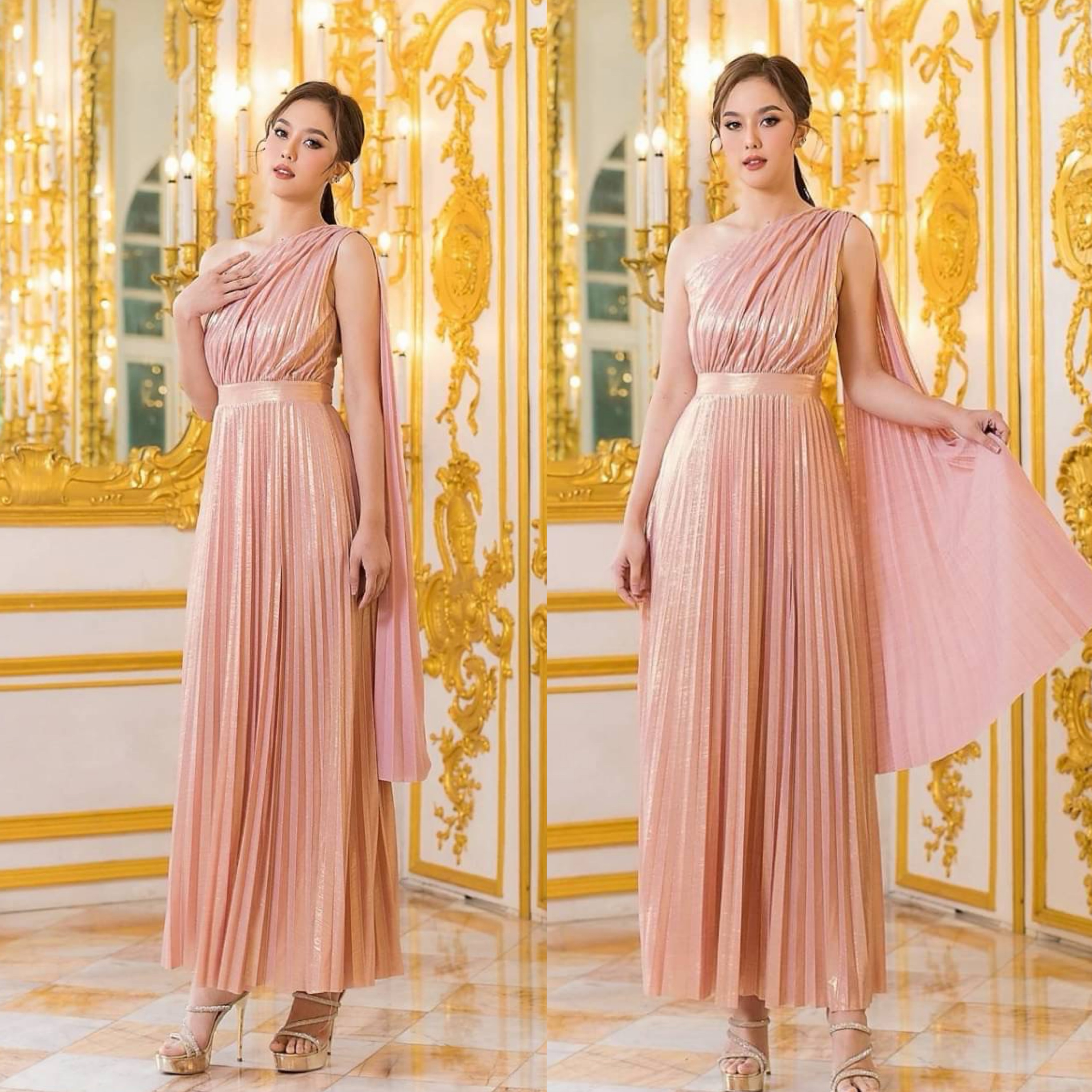 แม็กซี่เดรสเสื้อไหล่เดียวแขนยาว ดีเทล ผ่าแขนเสื้อด้านใน ทำจากผ้าสแปนเด็กซ์ สีเม็ททัลลิค เนื้อนุ่มยืดหยุ่น อัดพลีททั้งตัว มีซิปซ่อนและซับในอย่างดีค่ะ ใส่สบาย : สินค้าคุณภาพ (พร้อมส่ง)