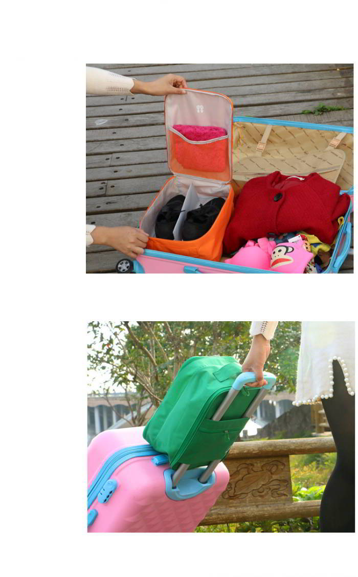 กระเป๋าใส่รองเท้า เสียบกระเป๋าเดินทางได้ ผลิตจากโพลีเอสเตอร์กันน้ำ + ตาข่าย คุณภาพดี มี 6 สี ให้เลือก