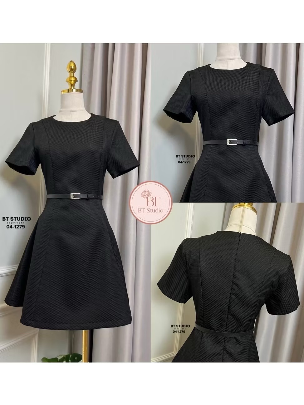 เดรสสั้นแขนสั้นคอกลม กระโปรงบานออก มาพร้อมเข็มขัดเส้นเล็กสีขาว งานเนื้อผ้าสวยมากมีลายในตัว มีซับในจ้า ใส่สบาย : สินค้าคุณภาพ (พร้อมส่ง)