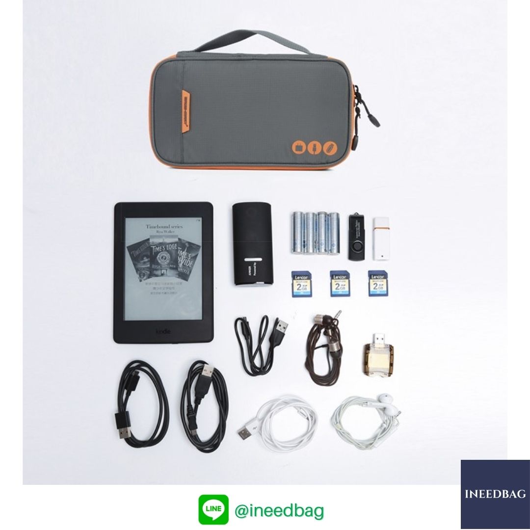 ฺBagsmart กระเป๋าจัดระเบียบอิเล็กทรอนิกส์ กระเป๋าใส่สายชาร์จ กระเป๋าใส่ฮาร์ดดิสก์ กระเป๋าใส่อุปกรณ์ไอที มีสองชั้น ช่องเยอะพิเศษ มีหูหิ้วพกพาสะดวก (เทา-ส้ม)