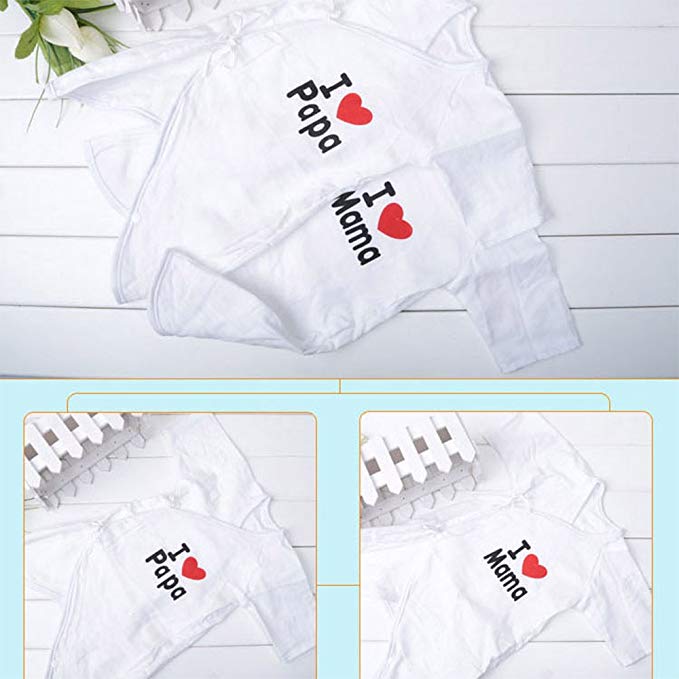 ชุดเด็กอ่อน 0-3/3-9 เดือน ชุดผูกป้ายเด็กสไตล์ญี่ปุ่น สกรีนลาย I LOVE PAPA & MAMA