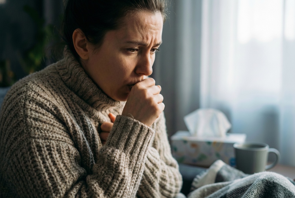 คนมีอาการไอและไม่สบาย คล้ายคนเป็นภูมิแพ้หรือหอบหืดที่ต้องระวังน้ำเย็น