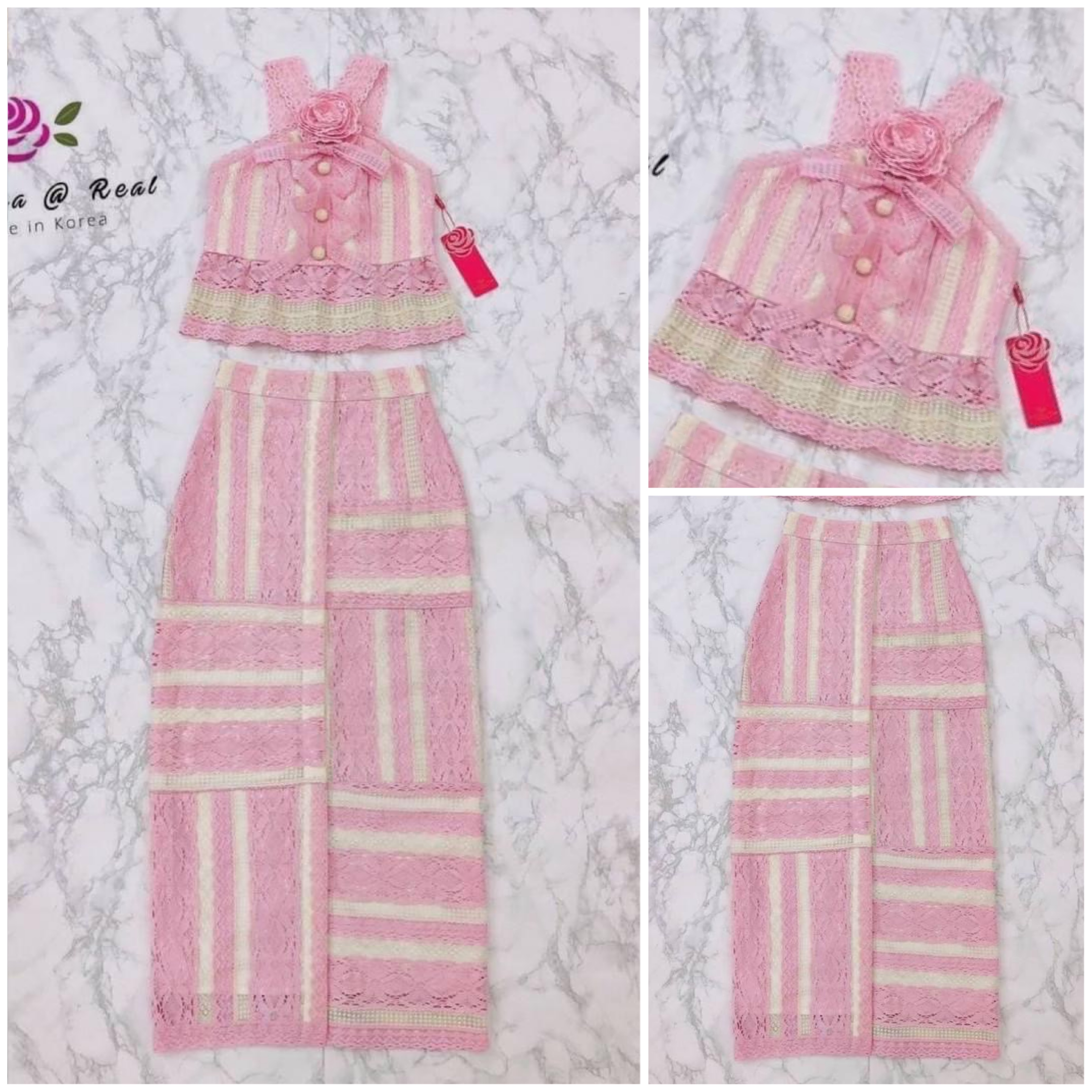 Set เซ็ทเสื้อกับกระโปรงยาวแสนสวย ใช้ผ้าลูกไม้ลายสวยเป๊ะตามแบบฉบับ สินค้าคุณภาพ (พร้อมส่ง)