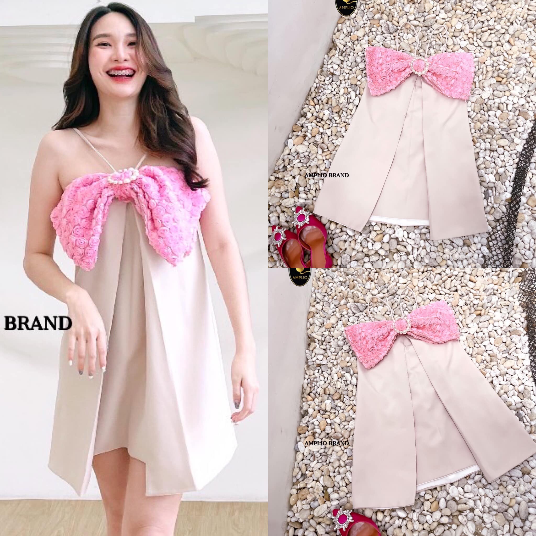 เดรสโบว์หน้า ทรงทวิตหน้า ใส่สะบัดตีหน้าเลยค่า สีชมพูมีความวิ้ง กว่าด้วยน้า แมทต์กับครีม ตัวผ้า3D สวยสลบอ่าแม่ตัวนี้ ซับในทั้งชุด ซิปหลัง สินค้าคุณภาพ (พร้อมส่ง)