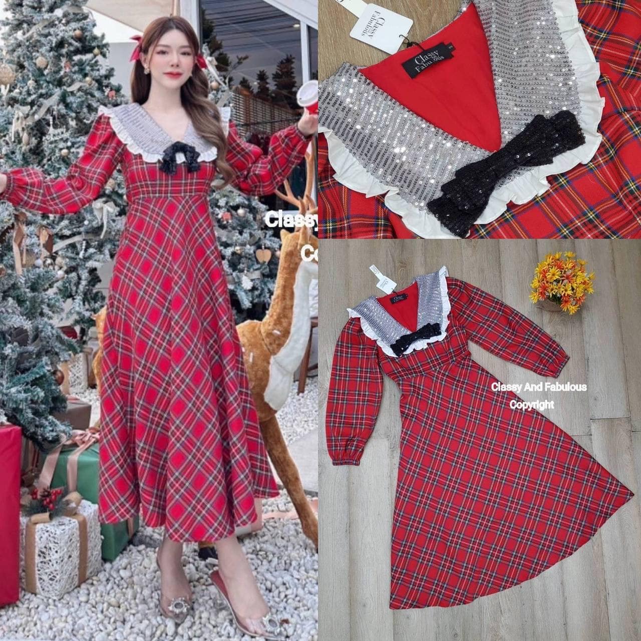 Setเสื้อคอปกฉลุ แขนตุ๊กตา ลายสก็อต กระดุมหน้าจริง Cute สุดน่ารัก เนื้อผ้าดีมาก มาพร้อมกระโปรง4ส่วน ตกแต่งโบว์ ใส่สบาย : สินค้าคุณภาพ (พร้อมส่ง)