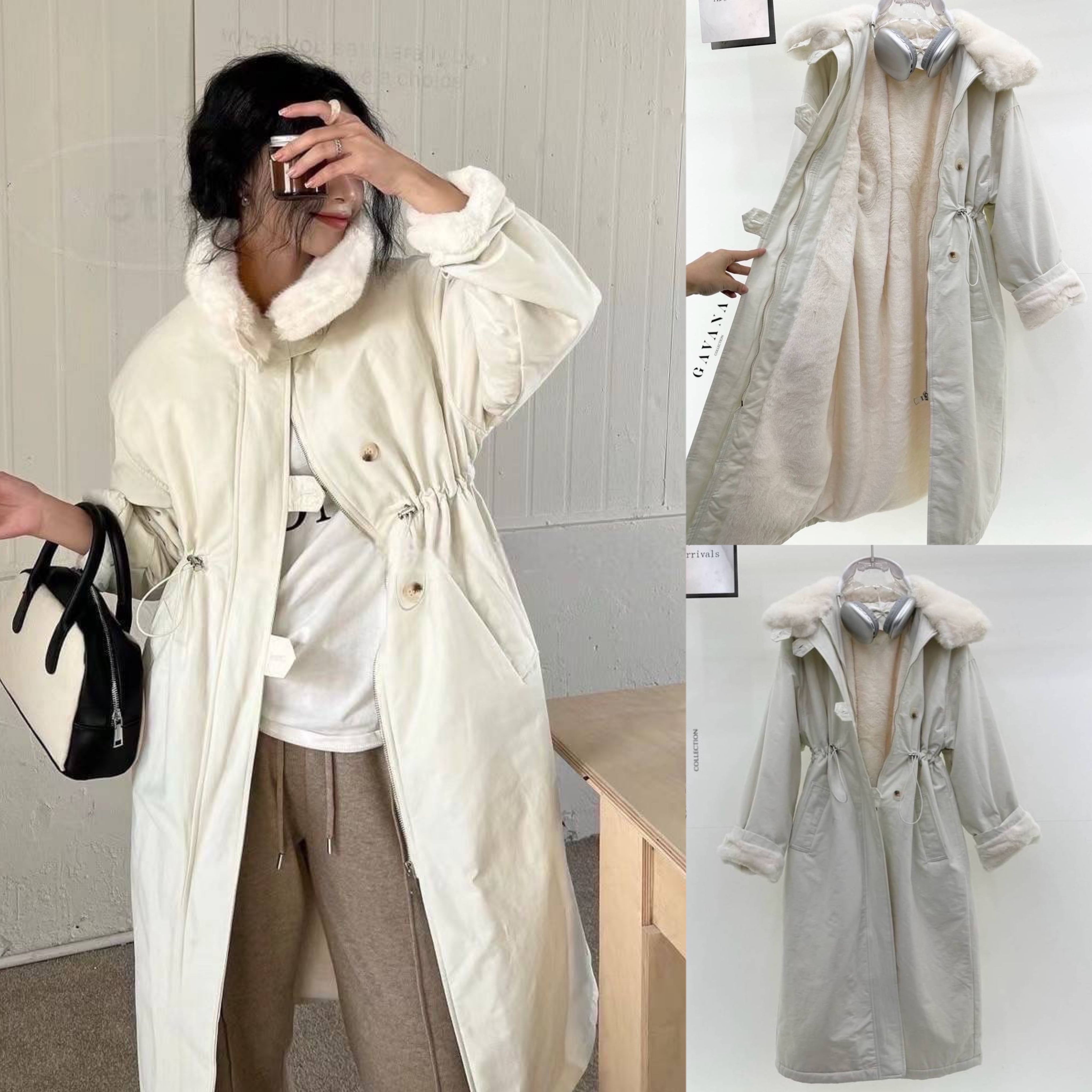 เสื้อโค้ทตัวยาวบุขนกันหนาวด้านใน ช่วงเอวรูดจั้มเข้ารูปได้ มีกระเป๋าล้วงข้าง ใส่คลุม กันหนาวเลขตัวเดียวสบายๆเลยค่า เนื้อผ้าดีมาก : สินค้าคุณภาพ (พร้อมส่ง)