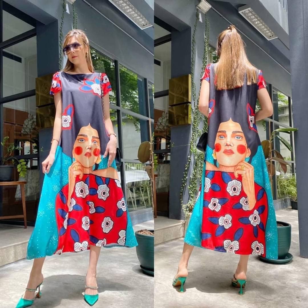 แม็กซี่เดรสทรงคอปาด แขนตุ๊กตา ใส่สบาย 👍🏻 สินค้าคุณภาพ (พร้อมส่ง)