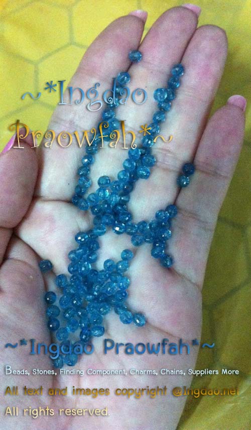 3004bl ลูกปัดทรงลูกโลก ใสสวยเจียรเหลี่ยม ขนาด 4 มิล. สีฟ้าอมเขียว (10 กรัม/100 ชิ้น)