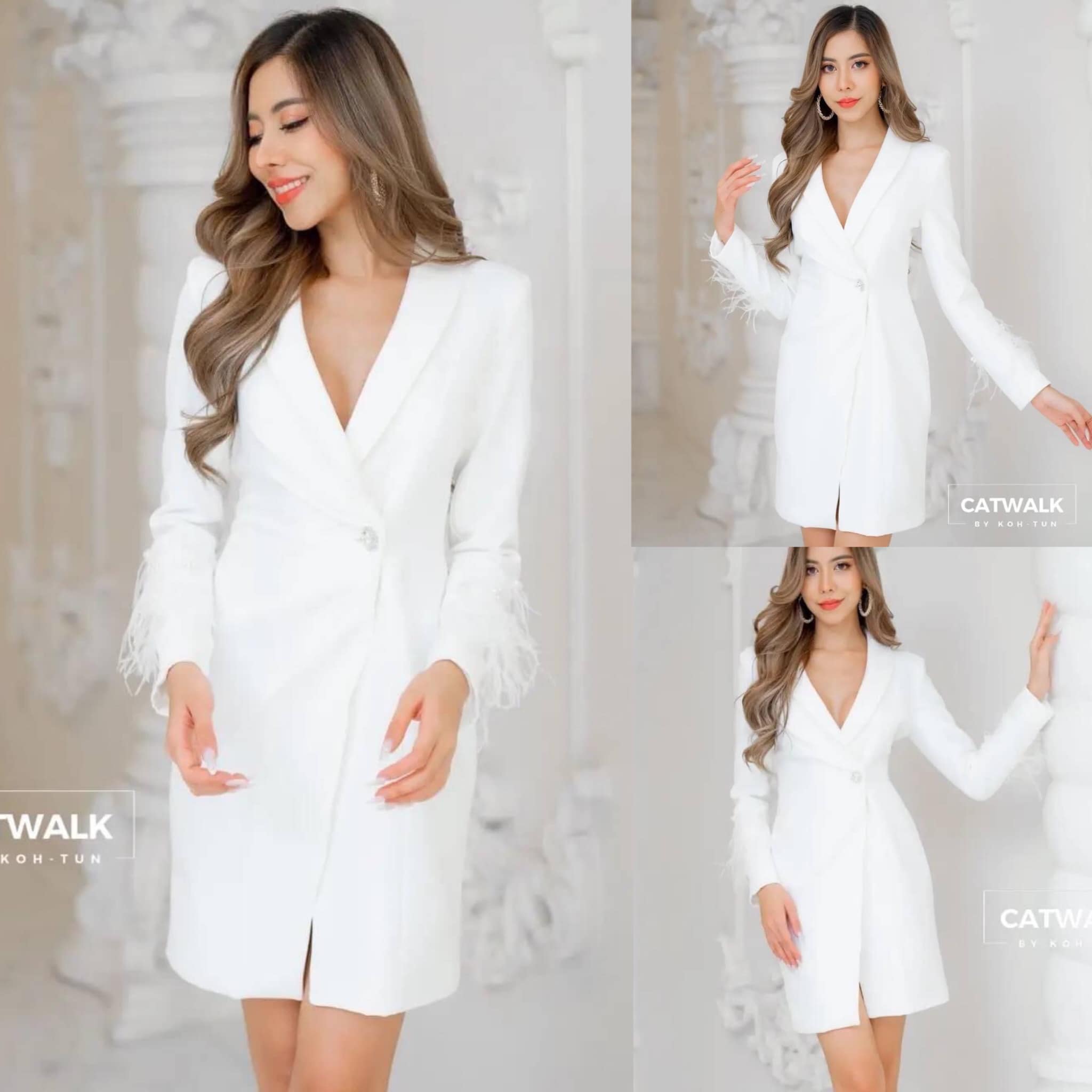 เดรสป้ายหน้า แต่งขนนกแขน เนื้อผ้าเกรดเอ เนื้อนุ่มใส่สบาย ตัวชุดเป็นทรงเข้ารูป ด้านหน้าป้ายกัน ปกตัว ชุดเป็นคอกล้วย จับจีบช่วงเอวแต่งกระดุมเพ็ชร ดูหรูมาก สินค้าคุณภาพ (พร้อมส่ง)