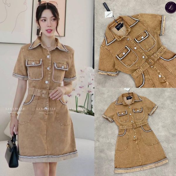 เดรสยีนส์สีน้ำตาลฟอก สินค้าคุณภาพ (พร้อมส่ง)