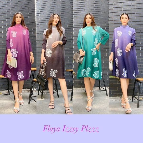 มินิเดรสอัดพลีท 🥰 Premium สวยงาม แบบงานแบรนด์ ทรงคอปีน แขน 4 ส่วน สินค้าคุณภาพ (พร้อมส่ง)