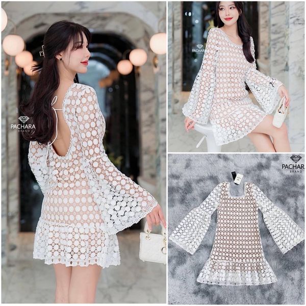 เดรสสั้นแขนยาวสีขาวทรงปล่อย เนื้อผ้าลูกไม้ทอฉลุลายสวยมาก แต่งสาย ผูกโบว์เว้าโชว์ด้านหลัง งานมีซับด้านในสีครีม สินค้าคุณภาพ (พร้อมส่ง)