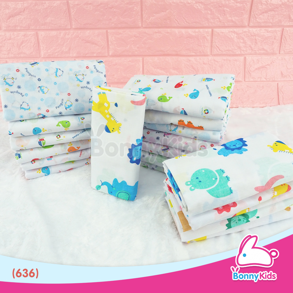 (636) ผ้าอ้อมเด็ก ผ้าสาลู TC ขอบเย็บ 27x27 นิ้ว (แพ็คยกโหล 12 ผืน)