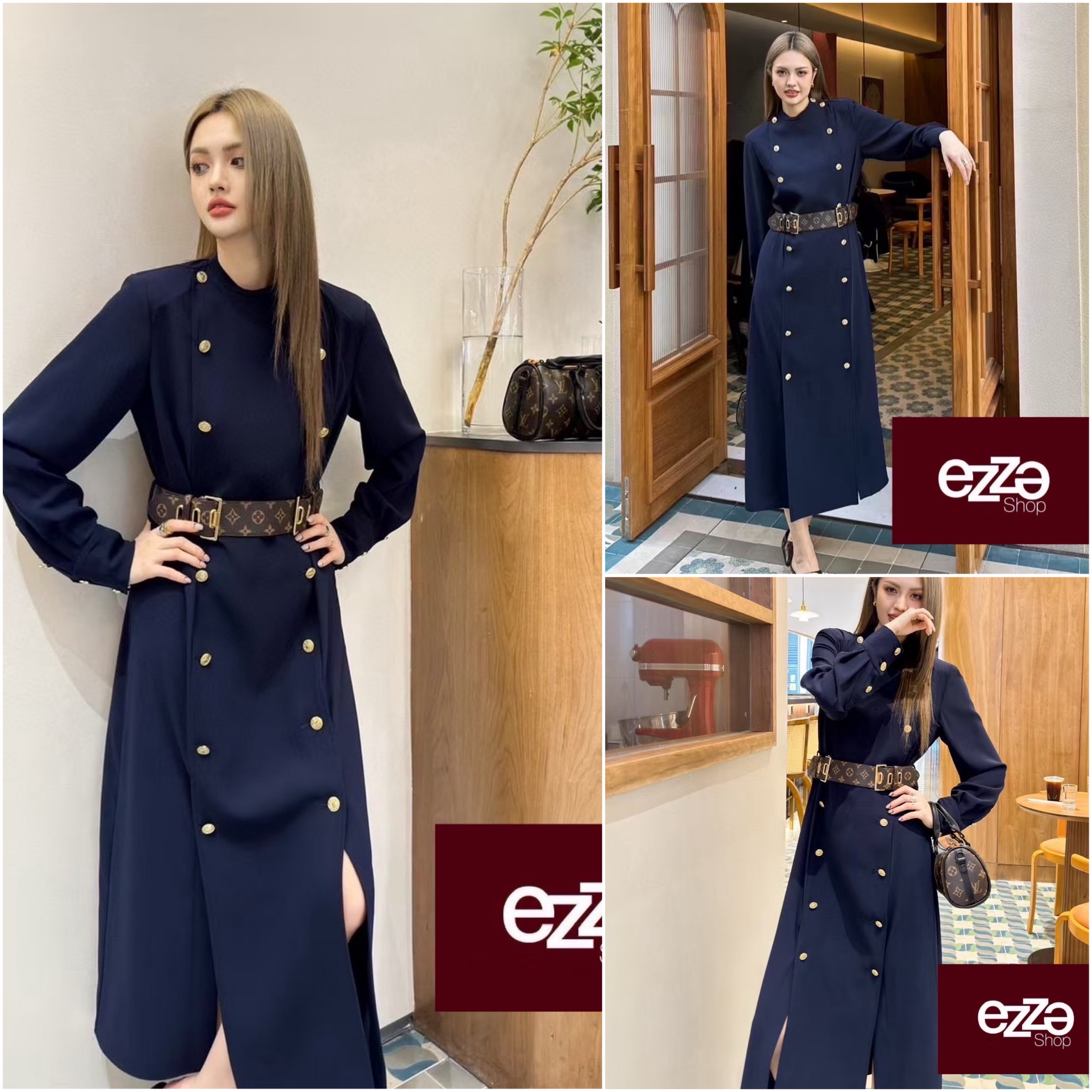 เดรส LV ผ้าSilk ดีไซน์ตกแต่งด้วยกระดุมสีทองปั๊มโลโก้ มาพร้อมเข็มขัดหนังลายโมโนแกรห์ม สวยเรียบหรู สีกรมสวยคลาสสิค เรียบหรูดูไฮ งานเกรดไฮเอน ใส่สบาย : สินค้าคุณภาพ (พร้อมส่ง)