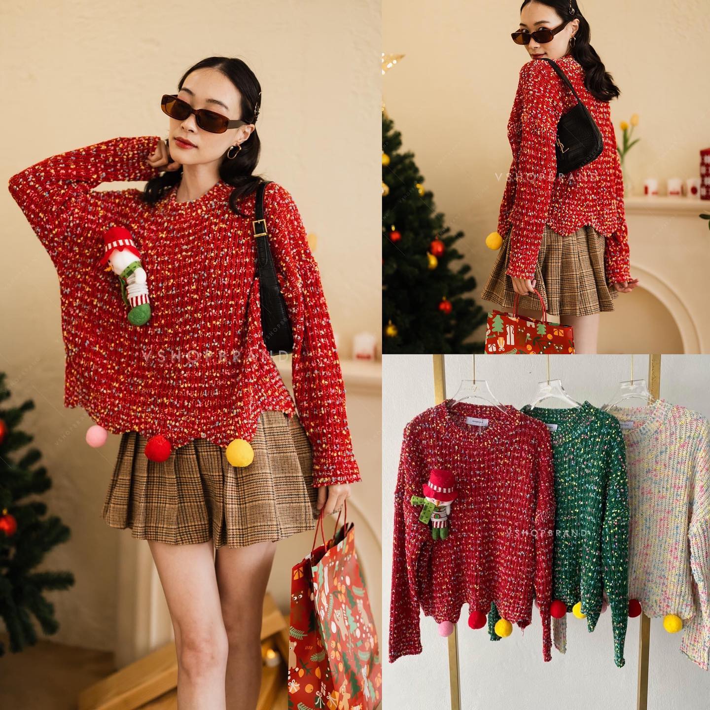 เสื้อ กันหนาวไหมพรมถักสีสัน+เข็มกลัดสโนว์แมน : สินค้าคุณภาพ (พร้อมส่ง)