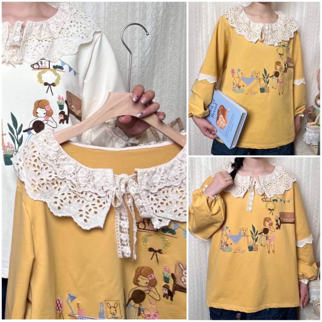 เสื้อยืดญี่ปุ่นงานแท้นำเข้า ดีเทลงานปักน่ารักลายสวยสไตล์ญี่ปุ่น งานทรงฟรีไซส์ใส่ได้ตลอด : สินค้าคุณภาพ (พร้อมส่ง)