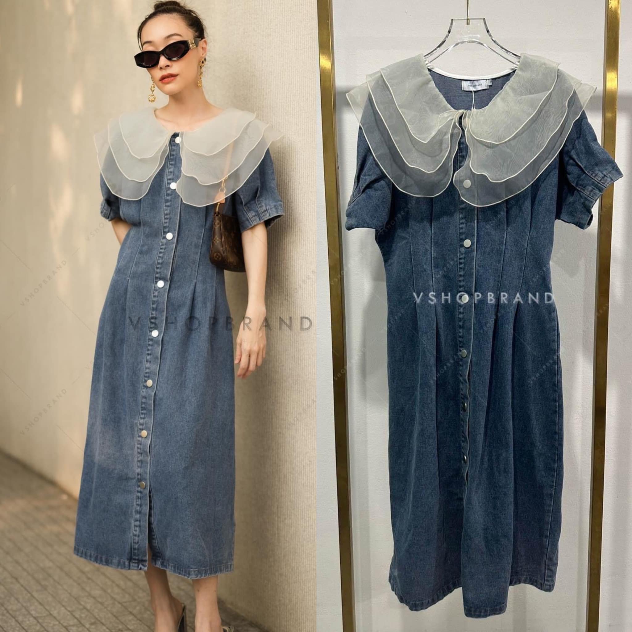 เดรสยีนส์กระดุมหน้า ปกฟรุ้งฟริ้ง 👍🏻 สินค้าคุณภาพ (พร้อมส่ง)