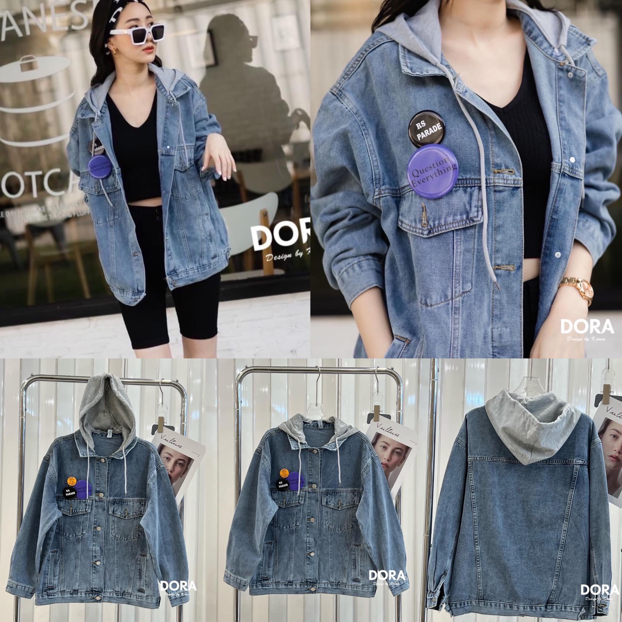 Jacket jeans มาพร้อมเข็มกลัด แต่งฮูด ทรง oversize ใส่ได้หญิงชาย เนื้อยีน ไม่แข็งงานดี กระดุมหน้า : สินค้าคุณภาพ (พร้อมส่ง)